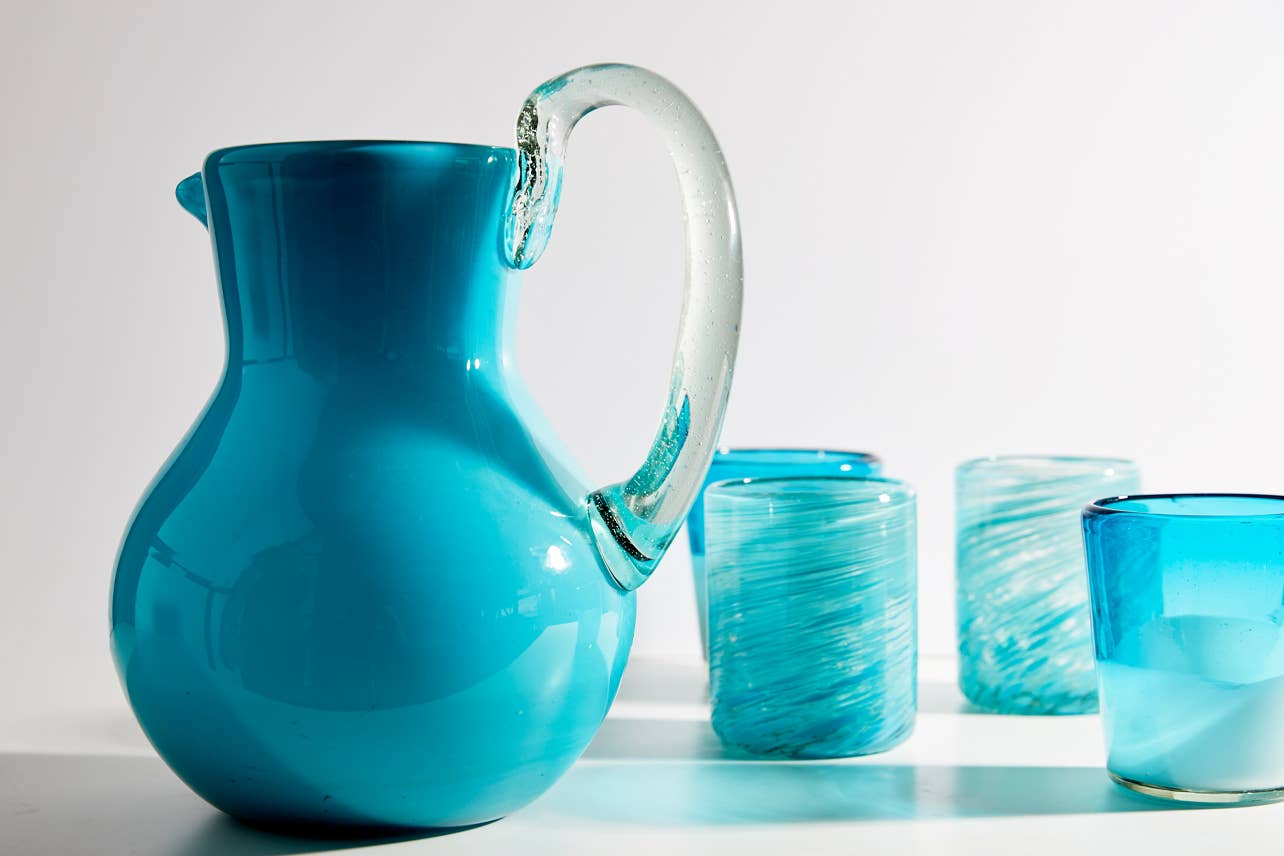 Mexican Handblown Glasses in Aqua - Tipsy Cocktail Supply Co.