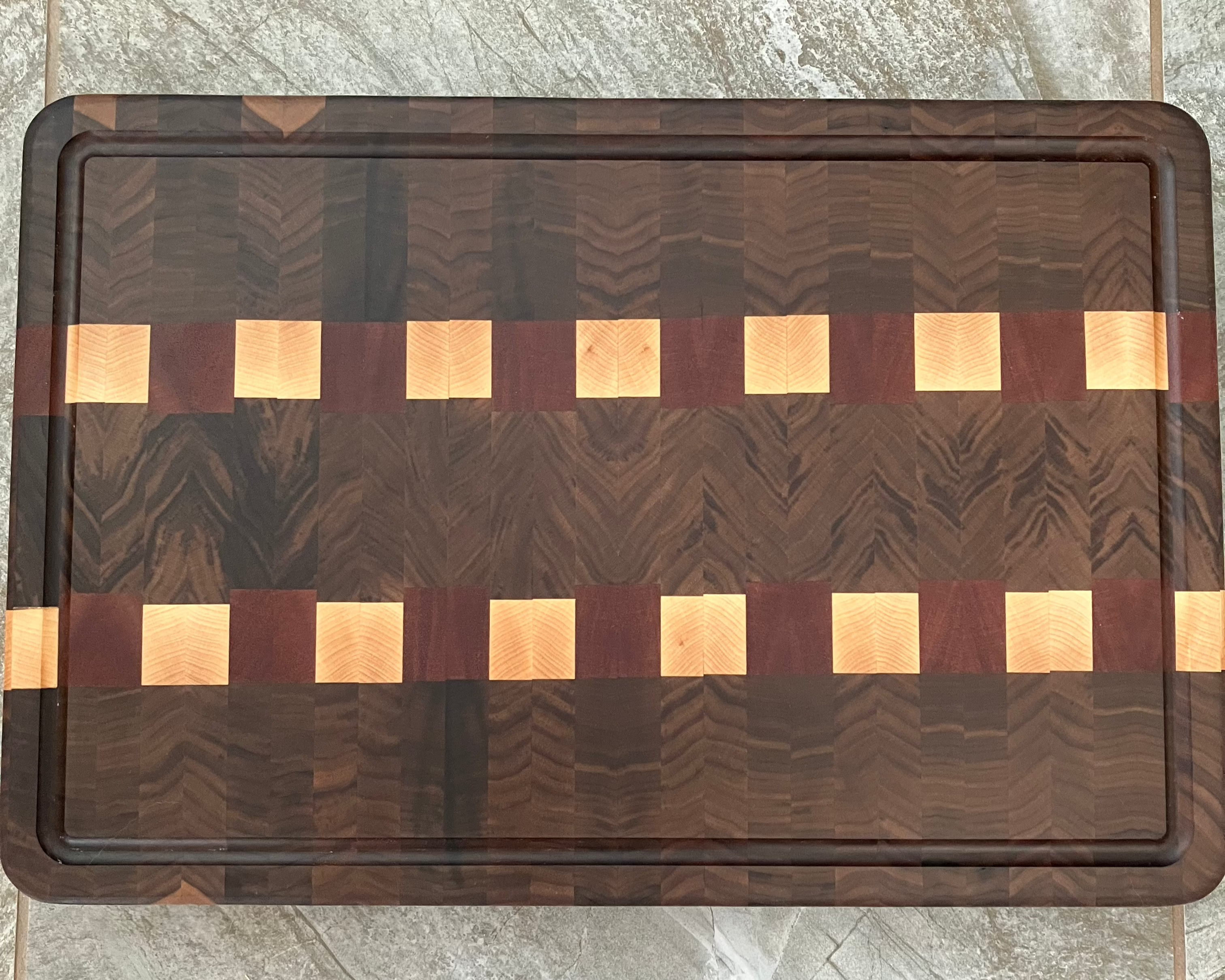 Black walnut, maple and Khaya mohagany handmade wooden board