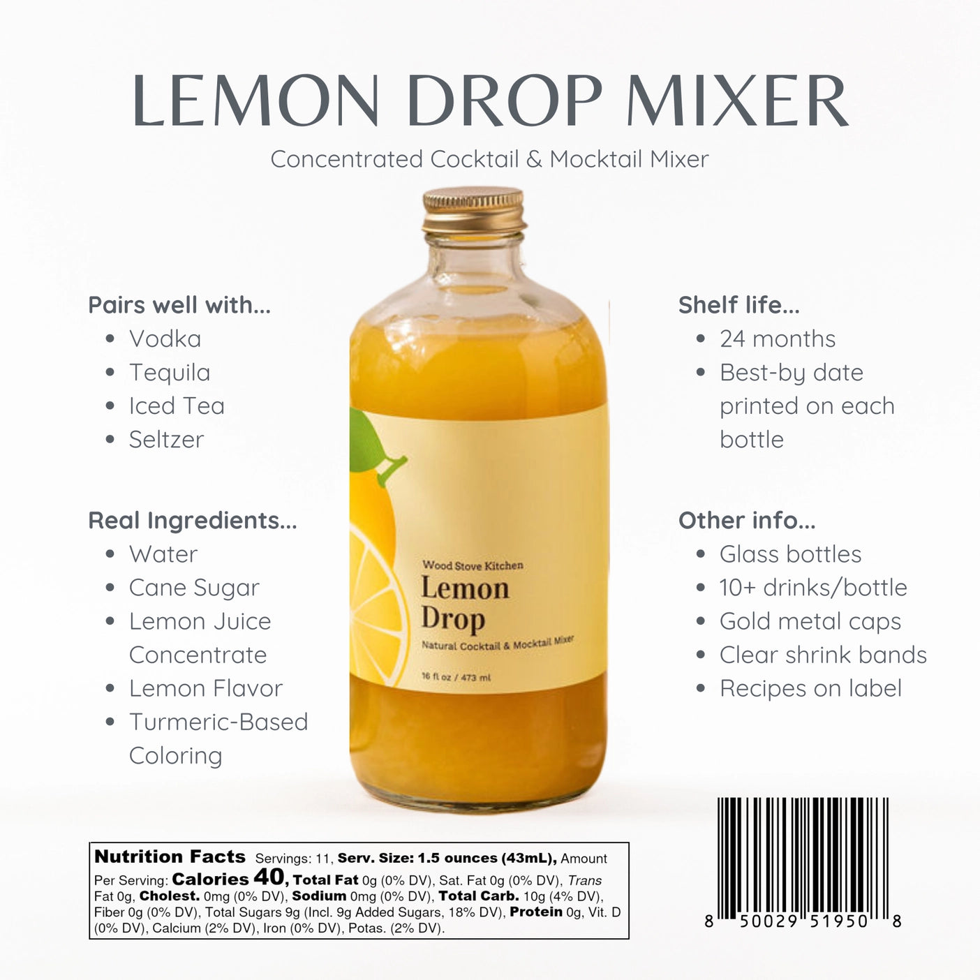 Lemon Drop Natural Cocktail & Mocktail Mixer - Tipsy Cocktail Supply Co.