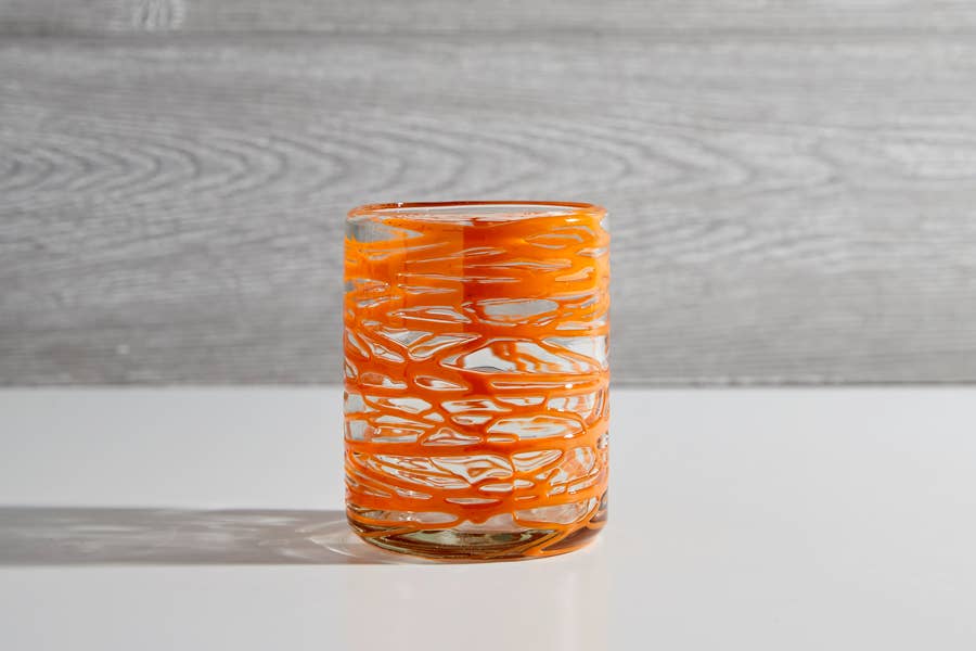 Mexican Handblown Glasses - Orange Swirl - Tipsy Cocktail Supply Co.