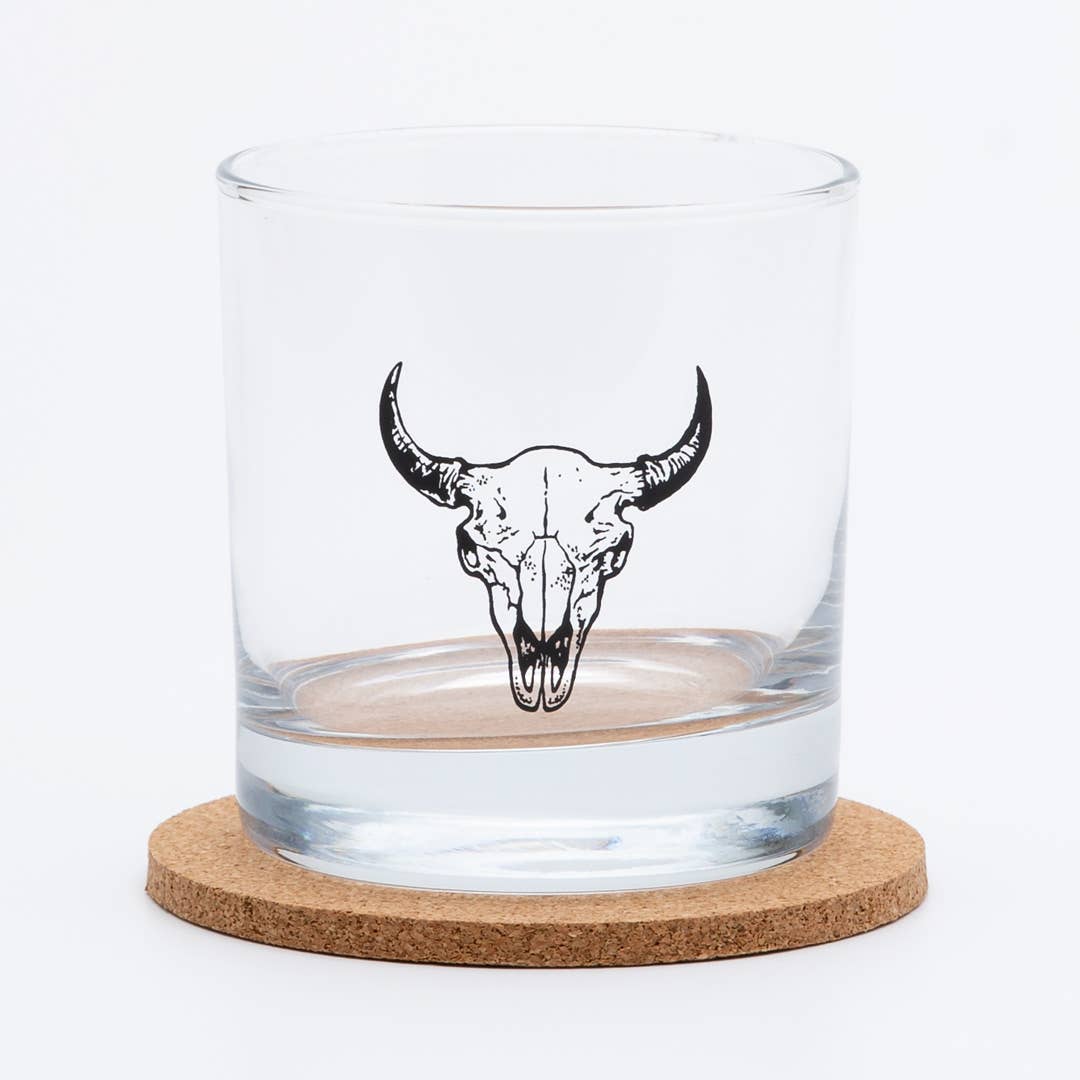 Buffalo Skull Rocks Glass | Whiskey Glass - Tipsy Cocktail Supply Co.