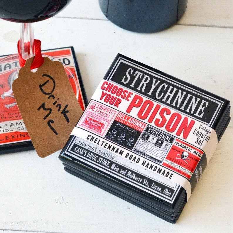 Choose Your Poison: Vintge Poison Label Drink Coaster Set - Tipsy Cocktail Supply Co.