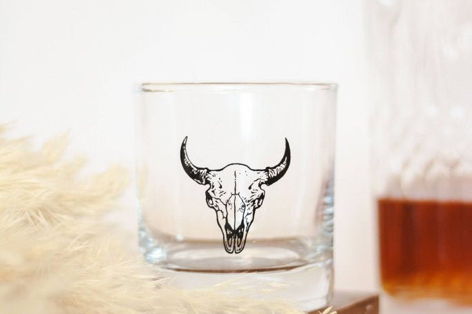 Buffalo Skull Rocks Glass | Whiskey Glass - Tipsy Cocktail Supply Co.