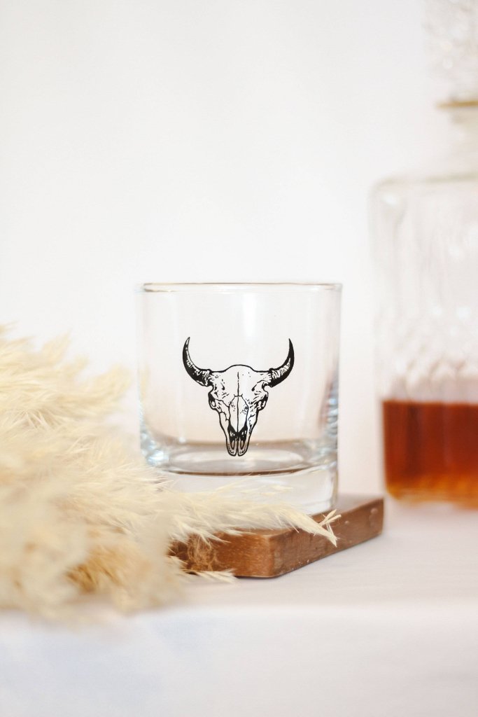 Buffalo Skull Rocks Glass | Whiskey Glass - Tipsy Cocktail Supply Co.