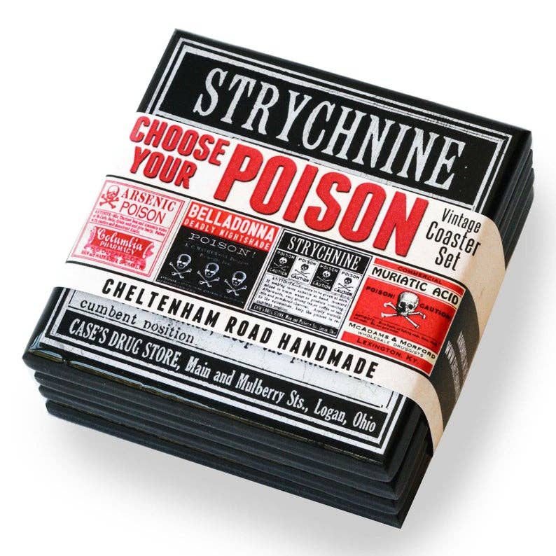 Choose Your Poison: Vintge Poison Label Drink Coaster Set - Tipsy Cocktail Supply Co.