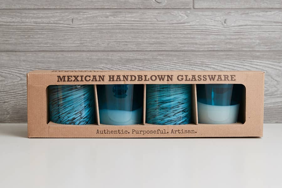 Mexican Handblown Glasses in Aqua - Tipsy Cocktail Supply Co.