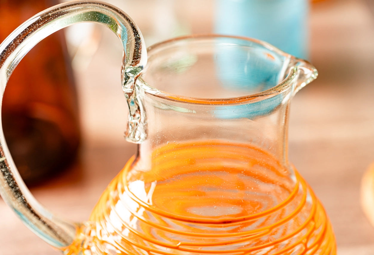 Handblown Glass Pitcher in Orange Swirl - Tipsy Cocktail Supply Co.