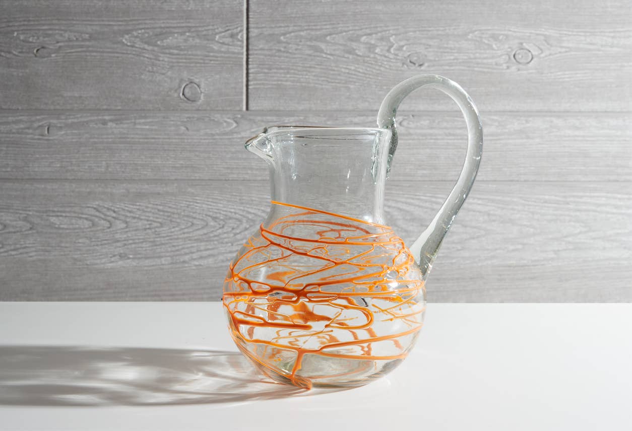 Handblown Glass Pitcher in Orange Swirl - Tipsy Cocktail Supply Co.