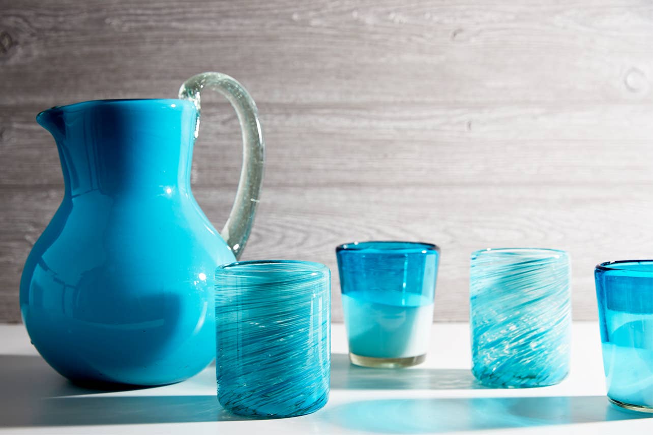 Handblown Glass Pitcher in Aqua - Tipsy Cocktail Supply Co.