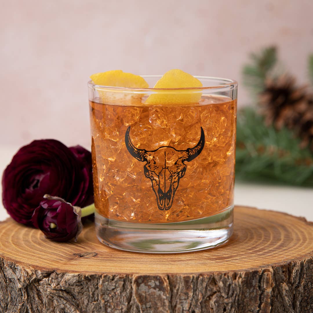 Buffalo Skull Rocks Glass | Whiskey Glass - Tipsy Cocktail Supply Co.