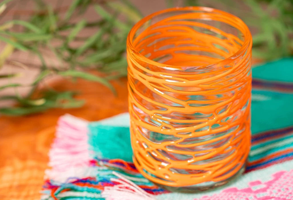 Mexican Handblown Glasses - Orange Swirl - Tipsy Cocktail Supply Co.