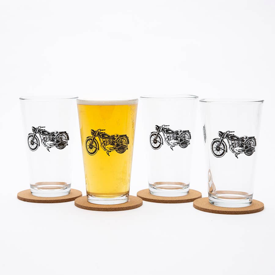 Retro Motorcycle Pint Glass - Tipsy Cocktail Supply Co.