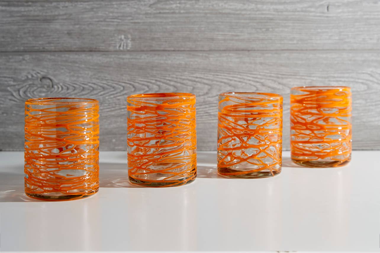 Mexican Handblown Glasses - Orange Swirl - Tipsy Cocktail Supply Co.