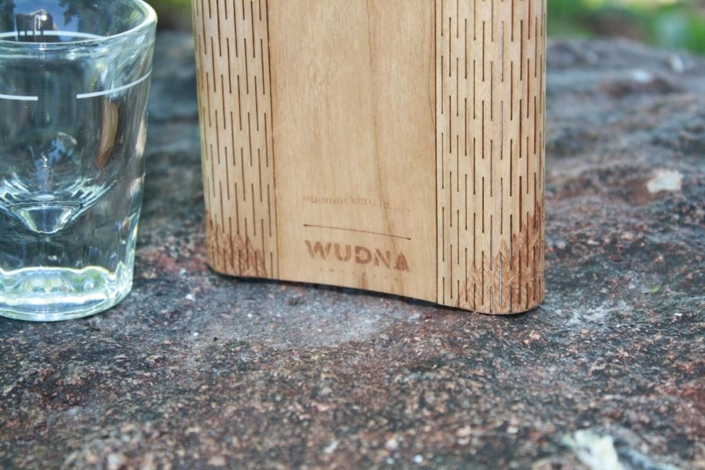 Mountain Biker 6 oz. Wooden Hip Flask - Outdoor Adventure Series - Art by Ben McKenzie - Tipsy Cocktail Supply Co.