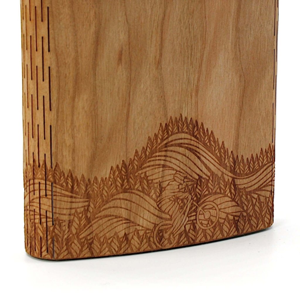 Mountain Biker 6 oz. Wooden Hip Flask - Outdoor Adventure Series - Art by Ben McKenzie - Tipsy Cocktail Supply Co.