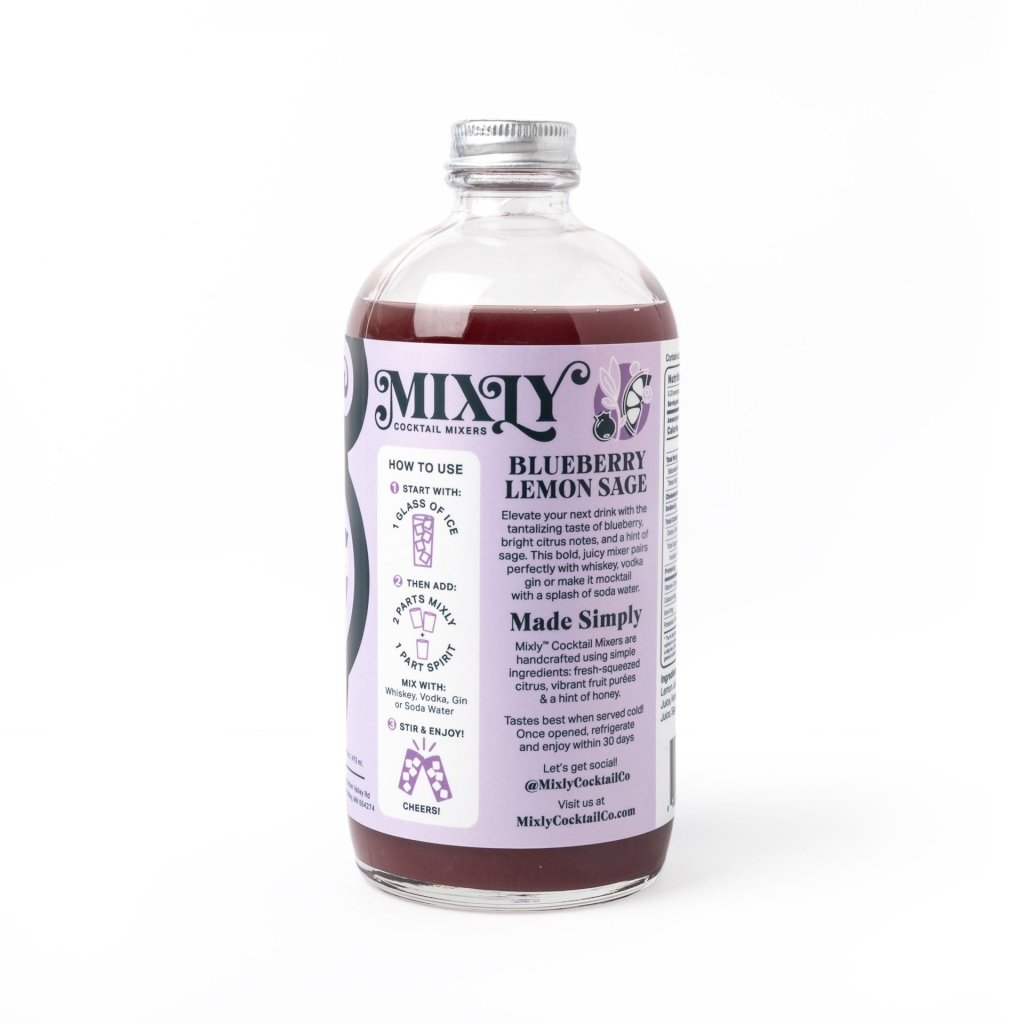 Mixly Blueberry Lemon Sage - Whiskey Sour Cocktail & Mocktail Mixer - Tipsy Cocktail Supply Co.