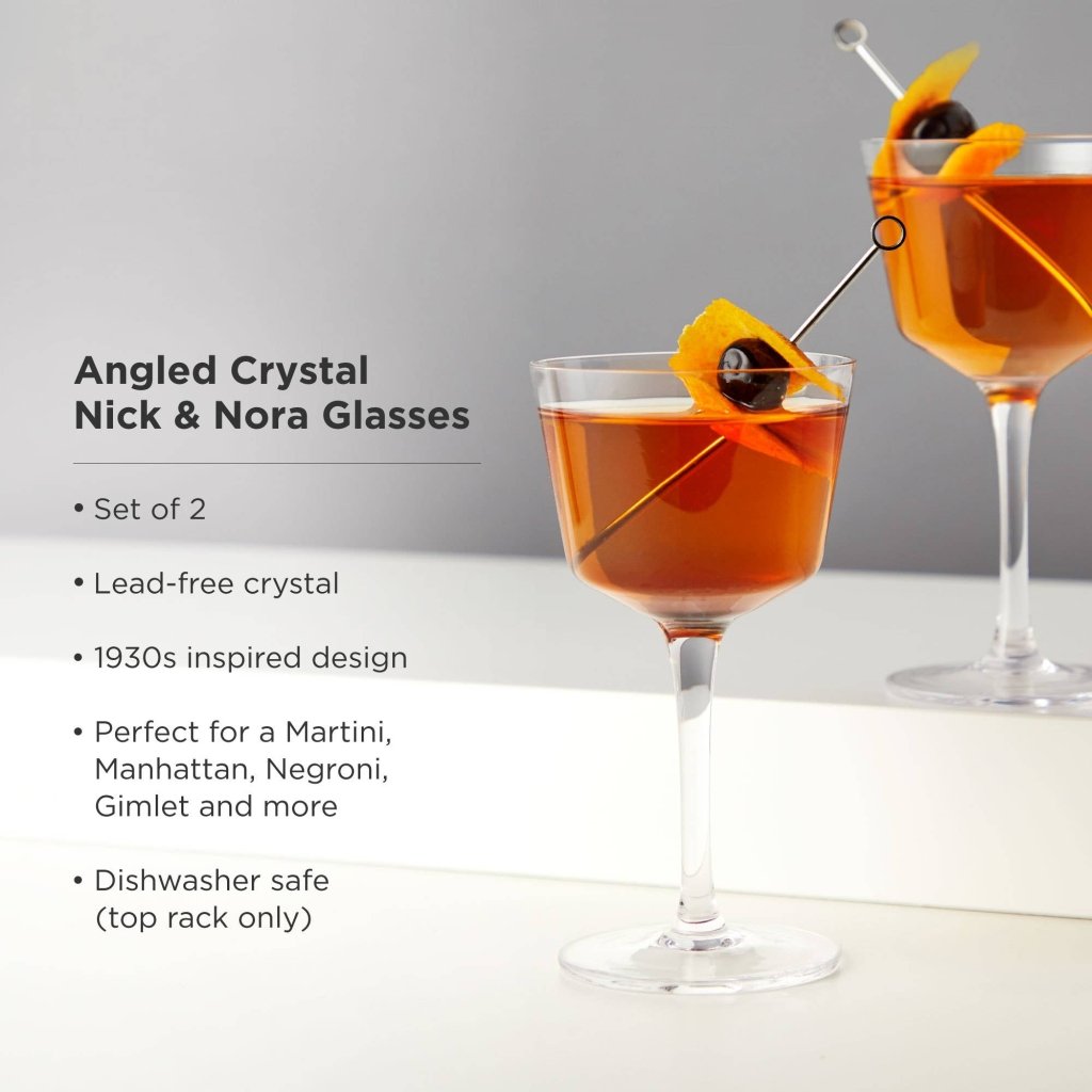 Angled Crystal Nick & Nora Glasses Set - Tipsy Cocktail Supply Co.