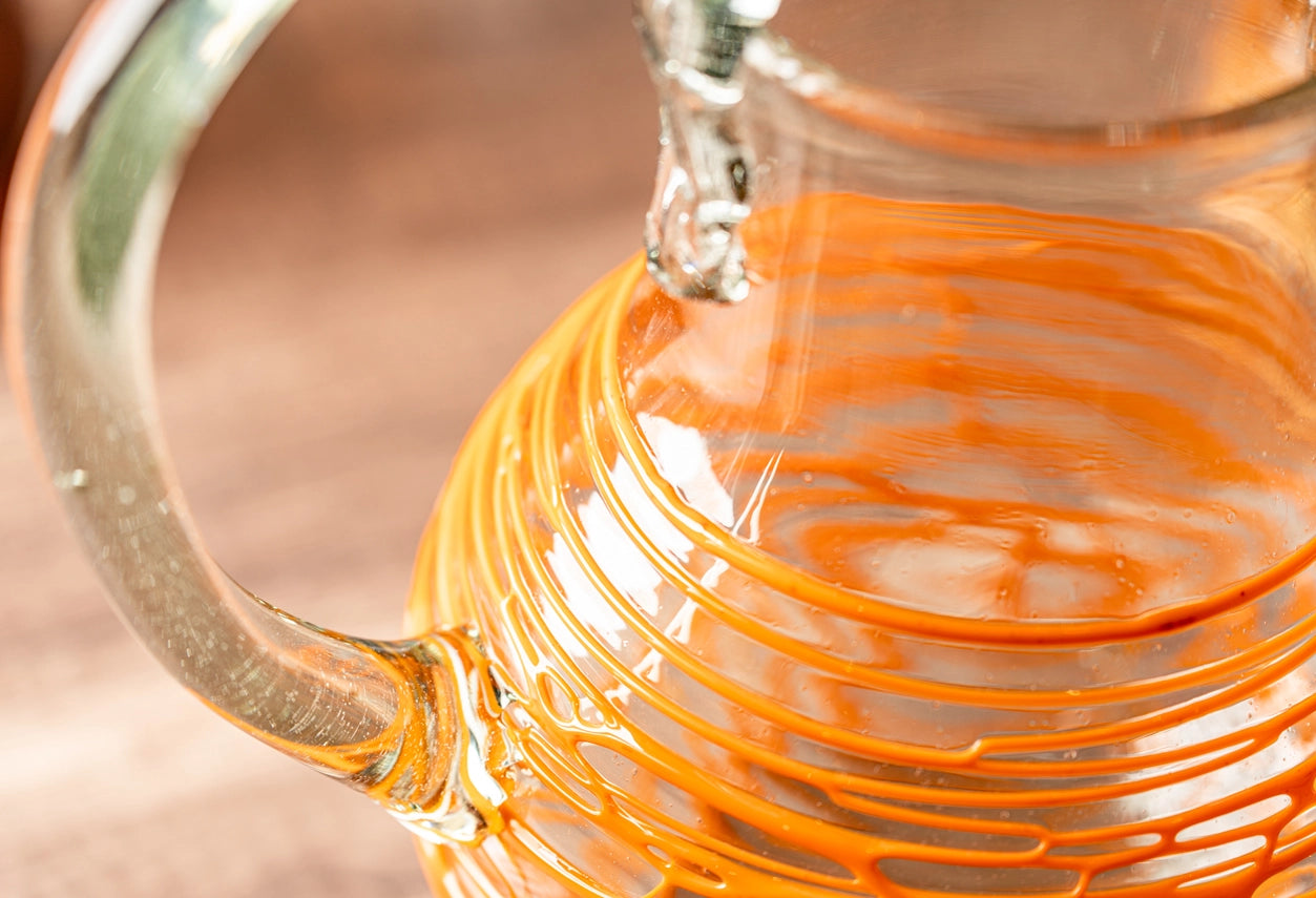 Handblown Glass Pitcher in Orange Swirl - Tipsy Cocktail Supply Co.