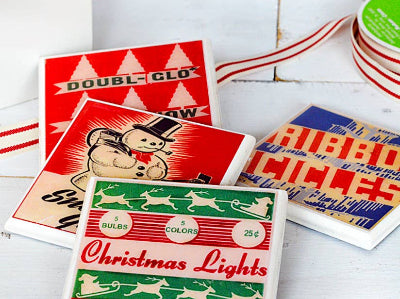 Vintage Christmas Drink Coaster Set - Tipsy Cocktail Supply Co.