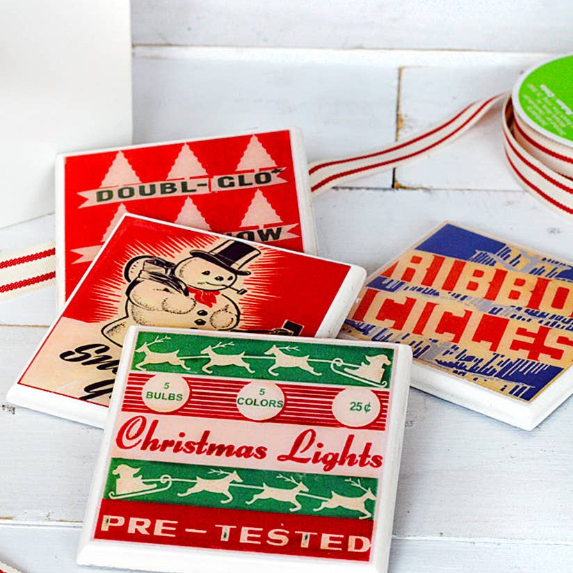 Vintage Christmas Drink Coaster Set - Tipsy Cocktail Supply Co.