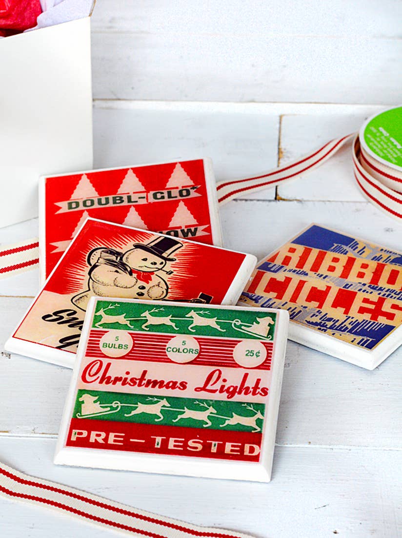 Vintage Christmas Drink Coaster Set - Tipsy Cocktail Supply Co.