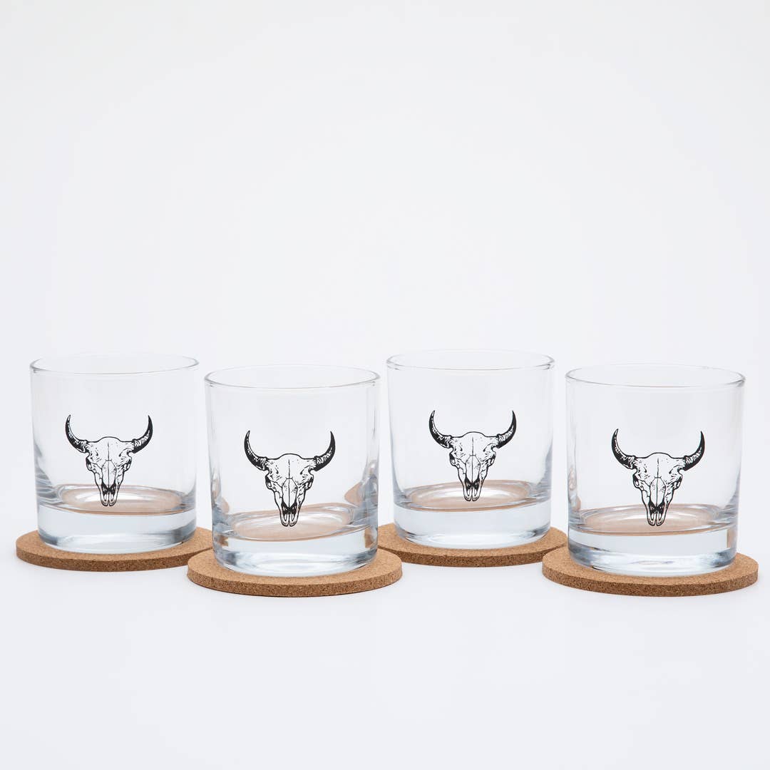 Buffalo Skull Rocks Glass | Whiskey Glass - Tipsy Cocktail Supply Co.