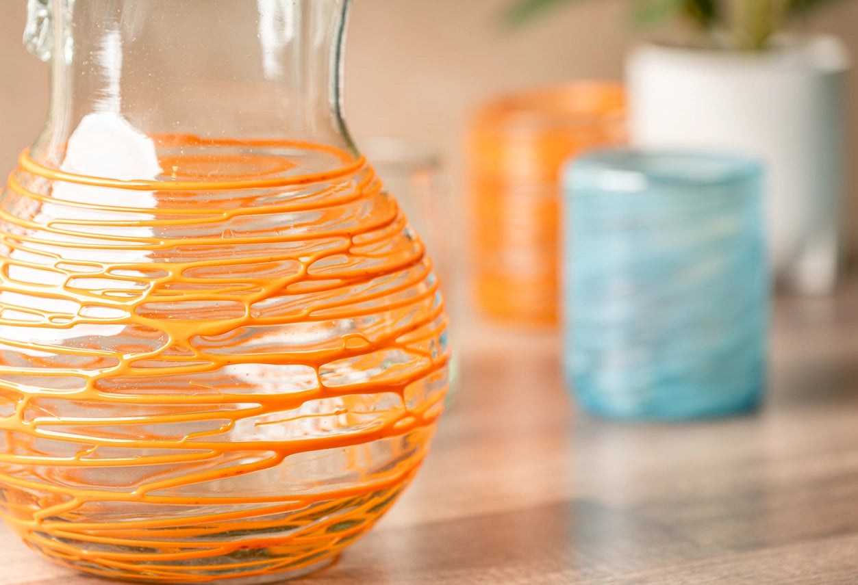 Handblown Glass Pitcher in Orange Swirl - Tipsy Cocktail Supply Co.