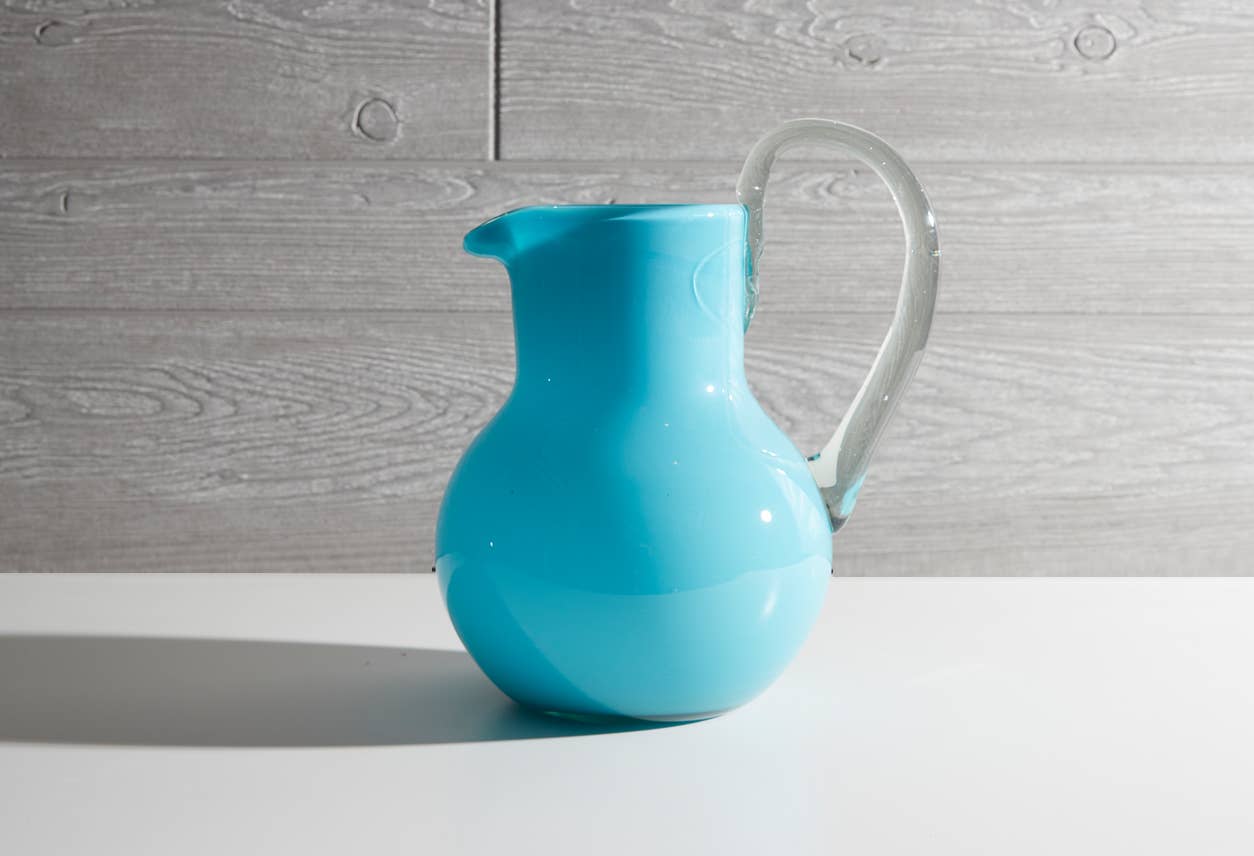 Handblown Glass Pitcher in Aqua - Tipsy Cocktail Supply Co.