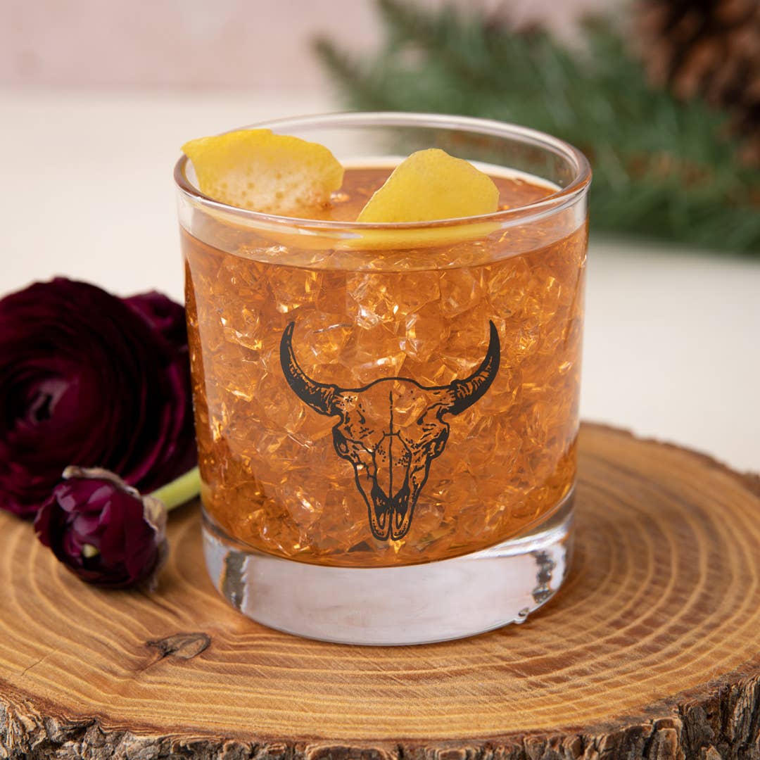 Buffalo Skull Rocks Glass | Whiskey Glass - Tipsy Cocktail Supply Co.