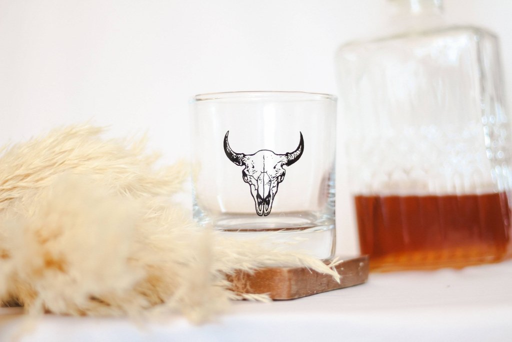 Buffalo Skull Rocks Glass | Whiskey Glass - Tipsy Cocktail Supply Co.