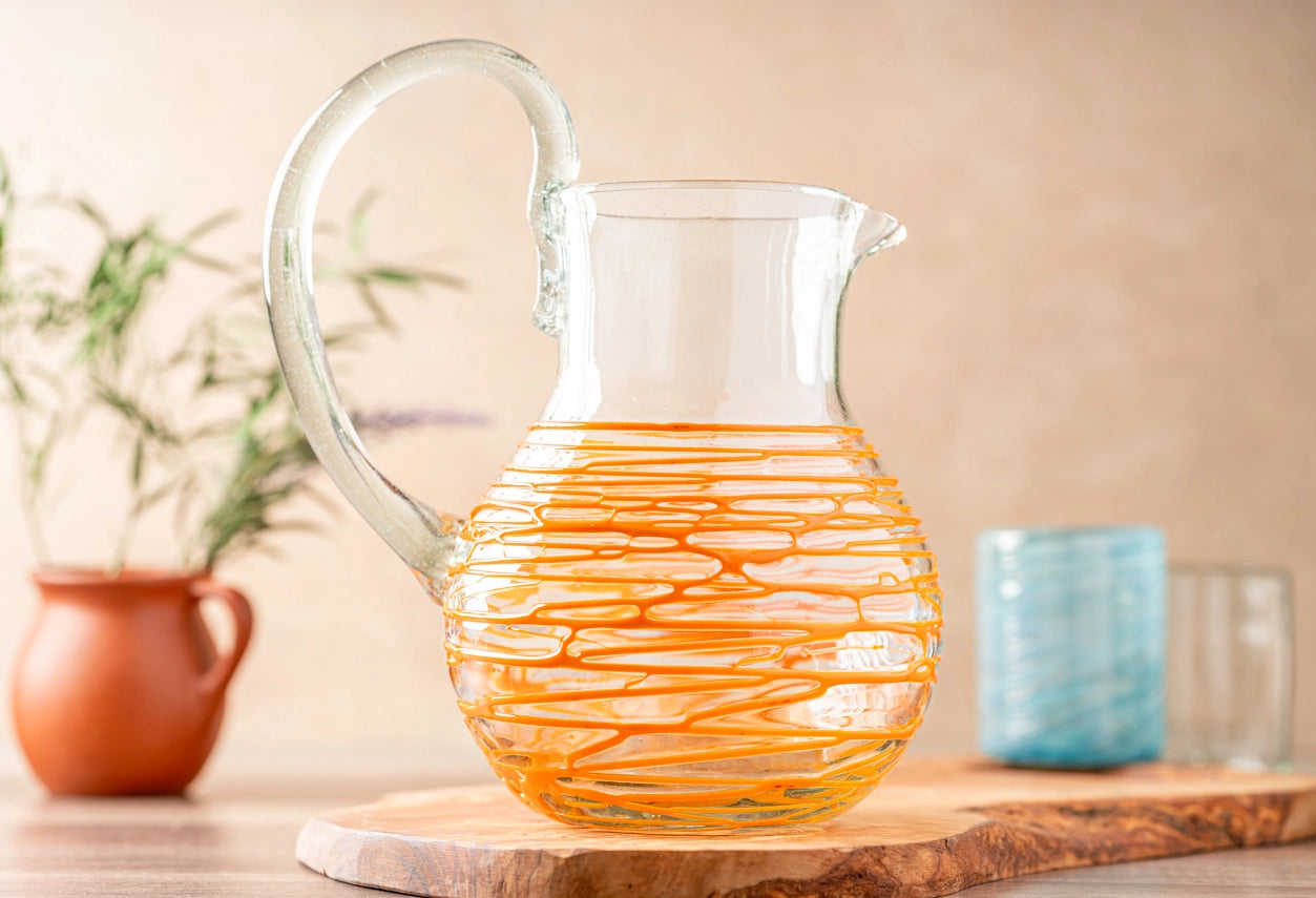 Handblown Glass Pitcher in Orange Swirl - Tipsy Cocktail Supply Co.