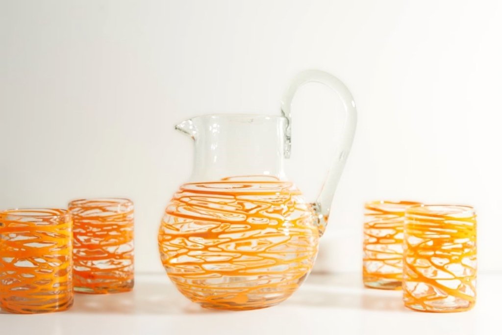 Handblown Glass Pitcher in Orange Swirl - Tipsy Cocktail Supply Co.