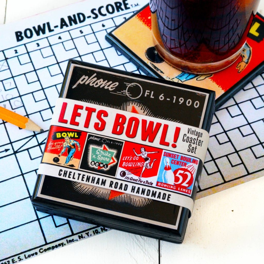 Lets Bowl! Vintage Bowling Coaster Set - Tipsy Cocktail Supply Co.