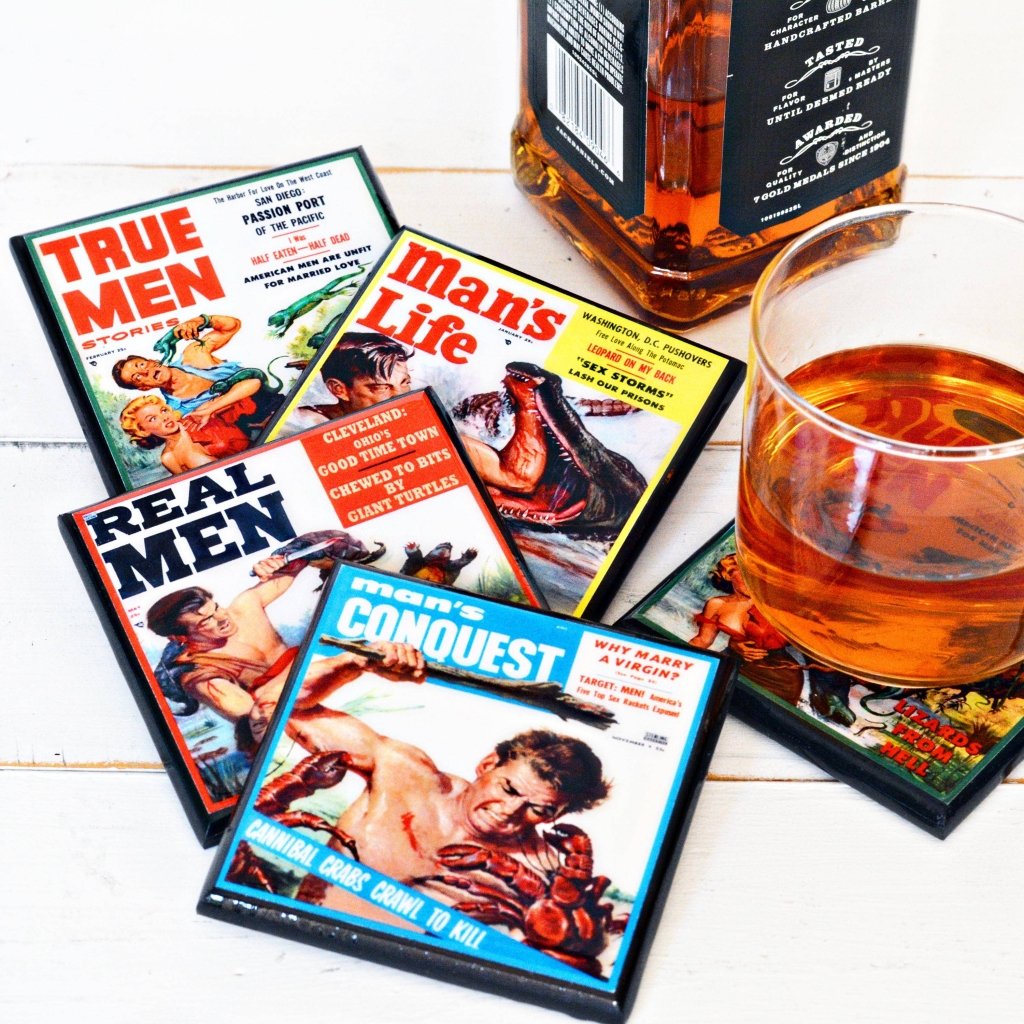 Manly Manly Men Pulp Fiction Coaster Set - Tipsy Cocktail Supply Co.