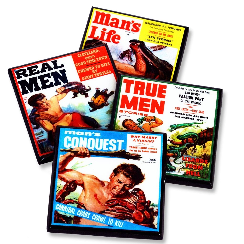 Manly Manly Men Pulp Fiction Coaster Set - Tipsy Cocktail Supply Co.