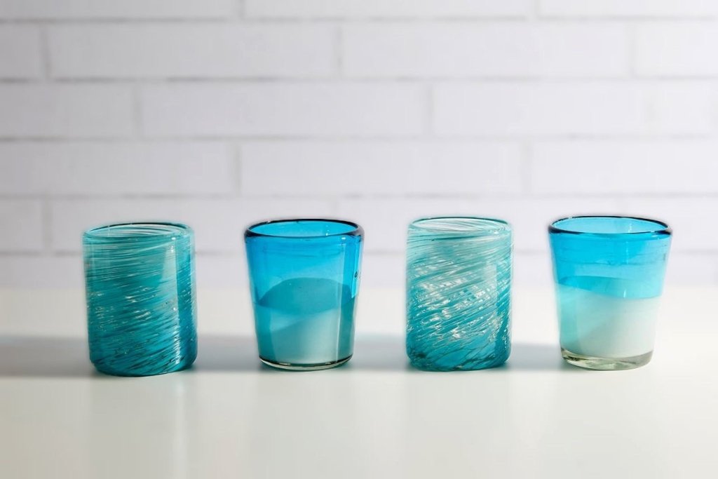 Mexican Handblown Glasses in Aqua - Tipsy Cocktail Supply Co.