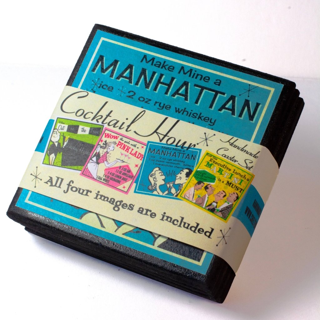 Retro Cocktail Recipe Drink Coaster Set - Tipsy Cocktail Supply Co.