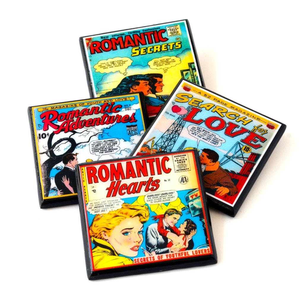 Vintage Romance Comic Book Drink Coasters - Tipsy Cocktail Supply Co.